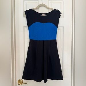 Olsenboye Black and Royal Blue Fit & Flare Mini Dress